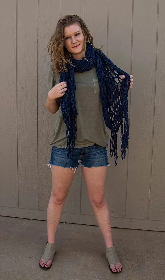 Fringe Scarf "Dark Blue" Bulky