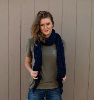 Fringe Scarf "Dark Blue" Bulky