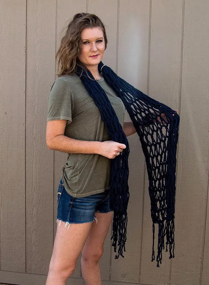 Fringe Scarf "Dark Blue" Bulky