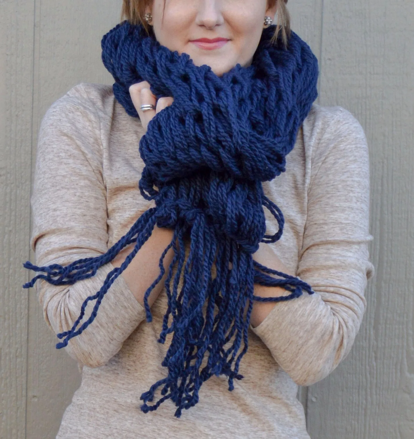 Fringe Scarf "Dark Blue" Bulky