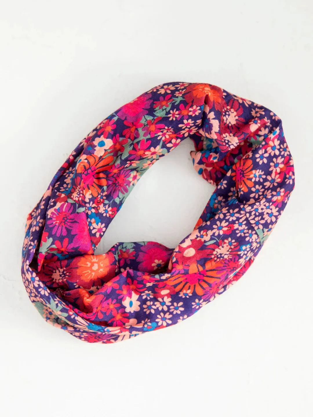 Full Boho Bandeau Headband in Dark Red Pink Floral