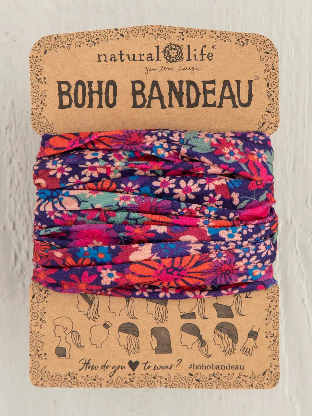 Full Boho Bandeau Headband in Dark Red Pink Floral
