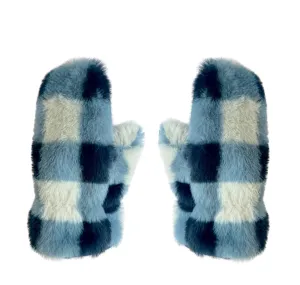 Furry Checked Mittens