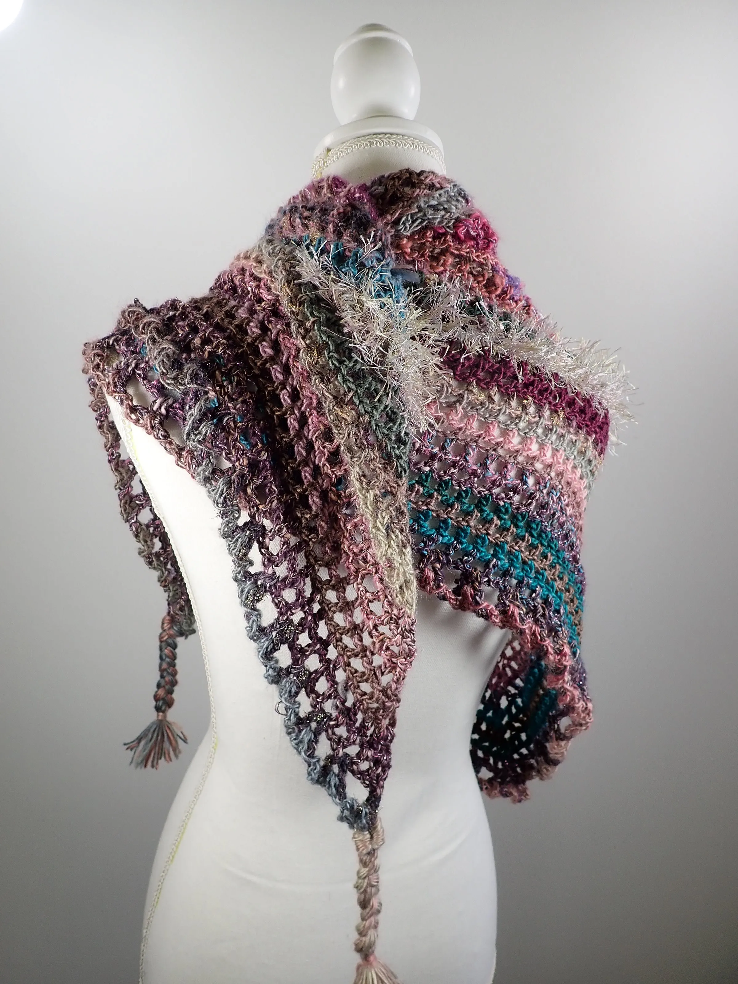 Gifts for Her. Womens Triangle Scarf Shawl. Chunky Crochet Wool Cowl Scarf. Hand Crocheted Scarf. Colorful triangle Scarf. Granny squares