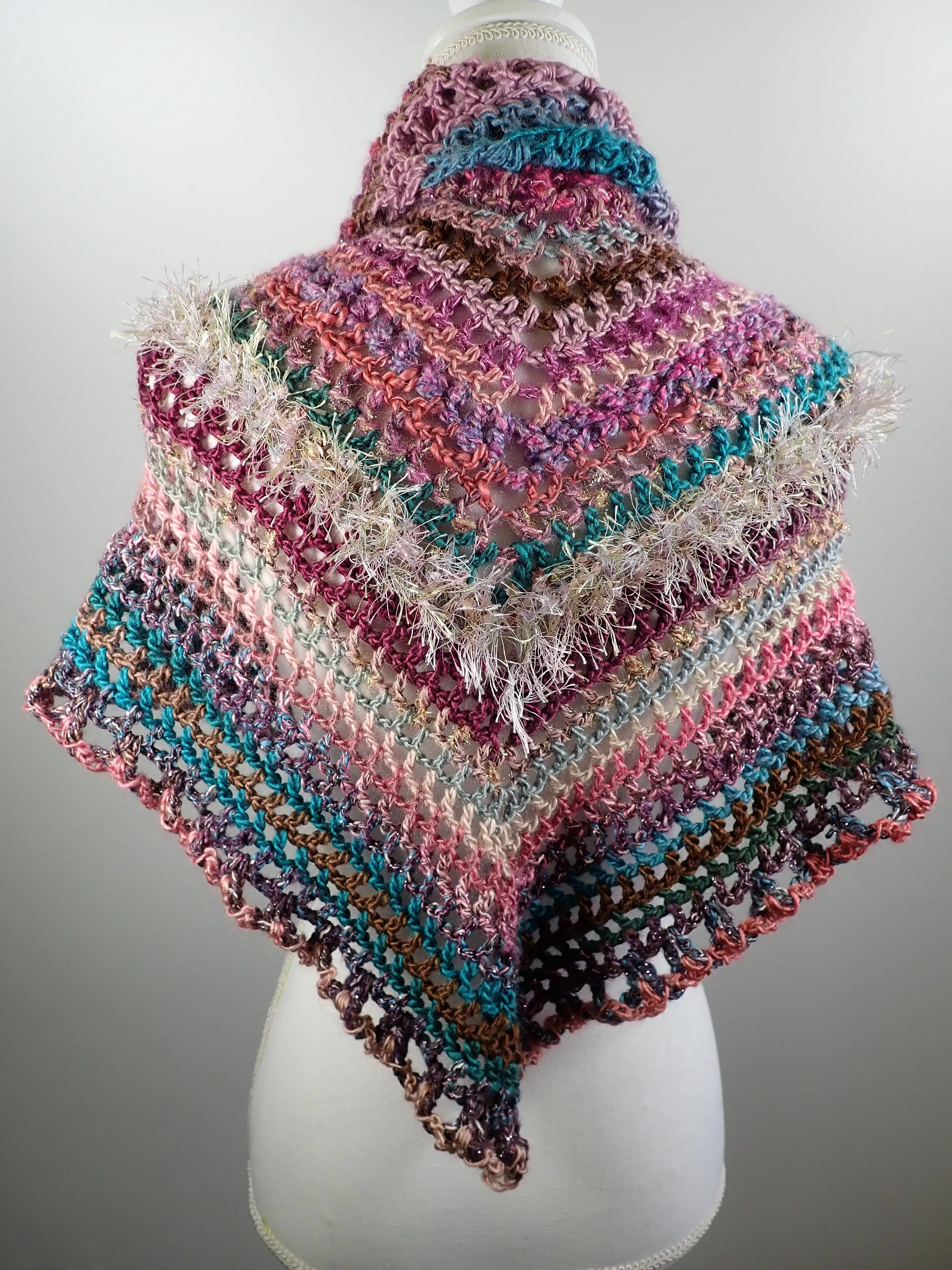Gifts for Her. Womens Triangle Scarf Shawl. Chunky Crochet Wool Cowl Scarf. Hand Crocheted Scarf. Colorful triangle Scarf. Granny squares