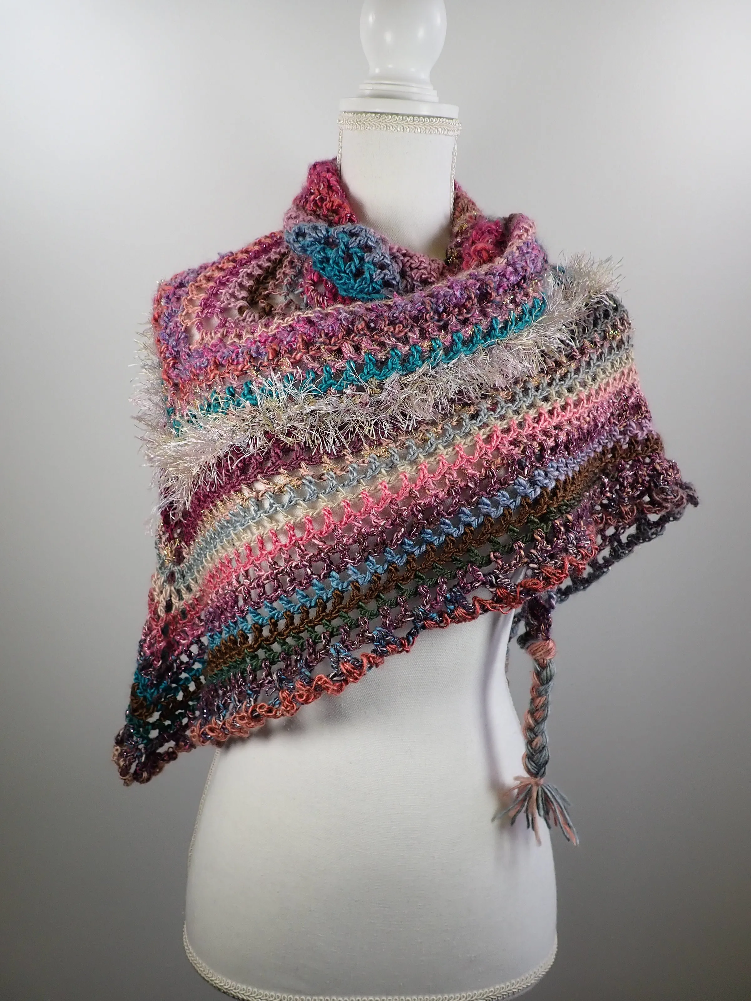 Gifts for Her. Womens Triangle Scarf Shawl. Chunky Crochet Wool Cowl Scarf. Hand Crocheted Scarf. Colorful triangle Scarf. Granny squares