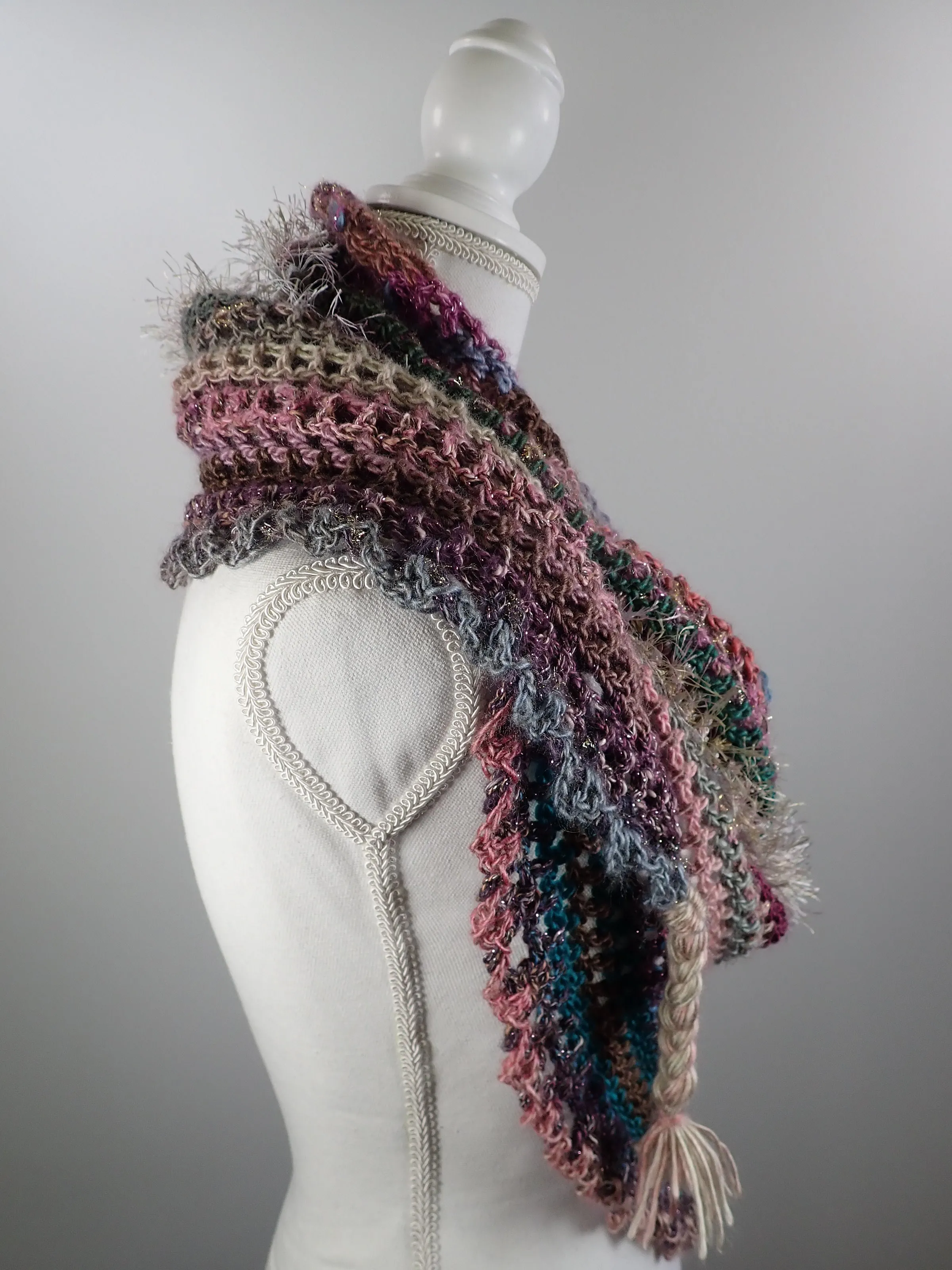 Gifts for Her. Womens Triangle Scarf Shawl. Chunky Crochet Wool Cowl Scarf. Hand Crocheted Scarf. Colorful triangle Scarf. Granny squares