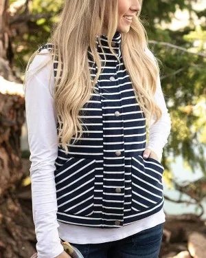 Grace & Lace Knit Puffer Vest - Navy/White Stripe