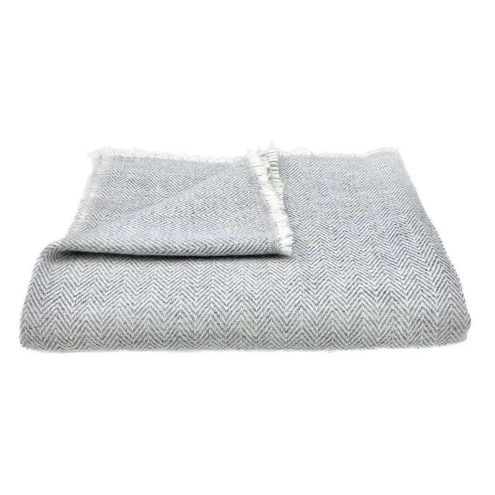 Gray Herringbone Cashmere Throw