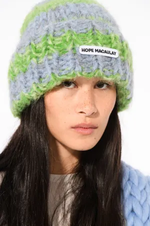 Green and Blue Fluffy Knit Beanie