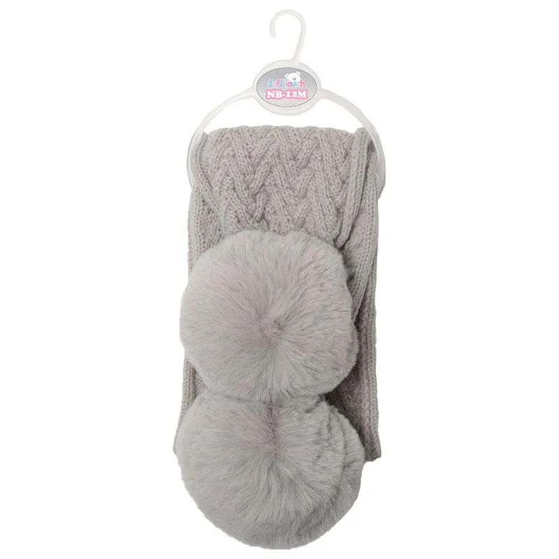Grey 'Cheveron' Scarf w/Faux Fur Pom-Poms (NB-12 Months) SC04-G-SM