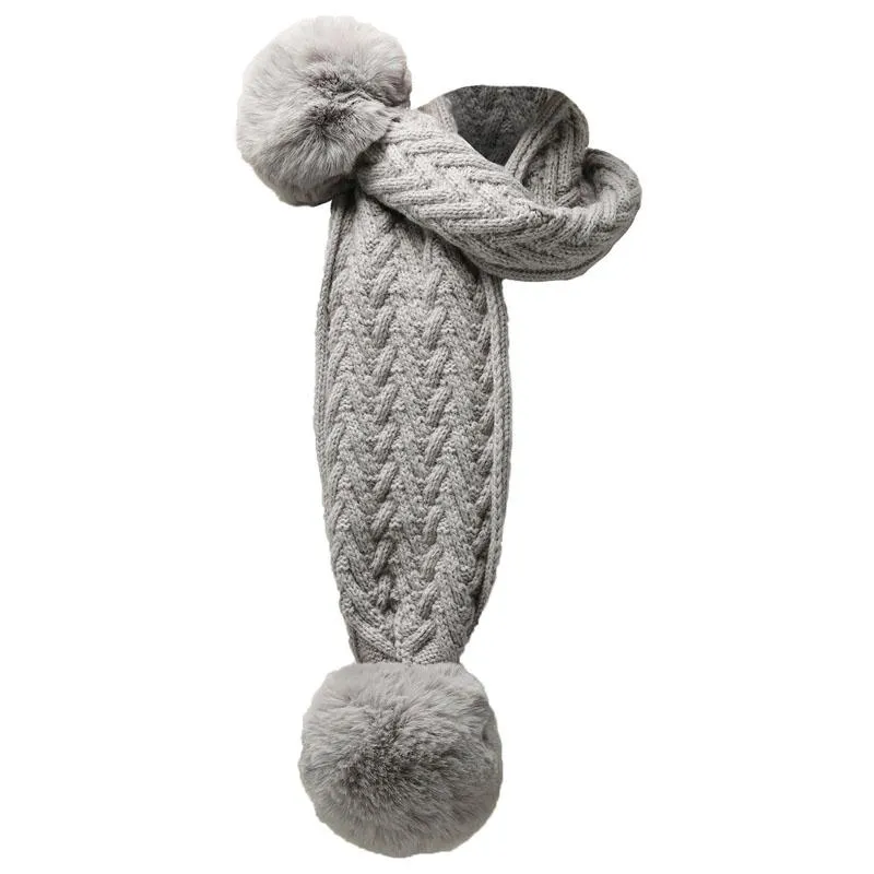 Grey 'Cheveron' Scarf w/Faux Fur Pom-Poms (NB-12 Months) SC04-G-SM