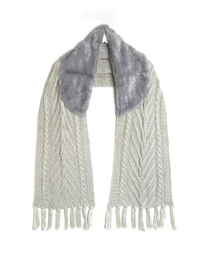Grey Chunky Knit Scarf With Faux Fur Collar