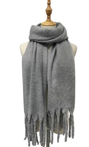 Grey Plain Tassel Blanket Scarf