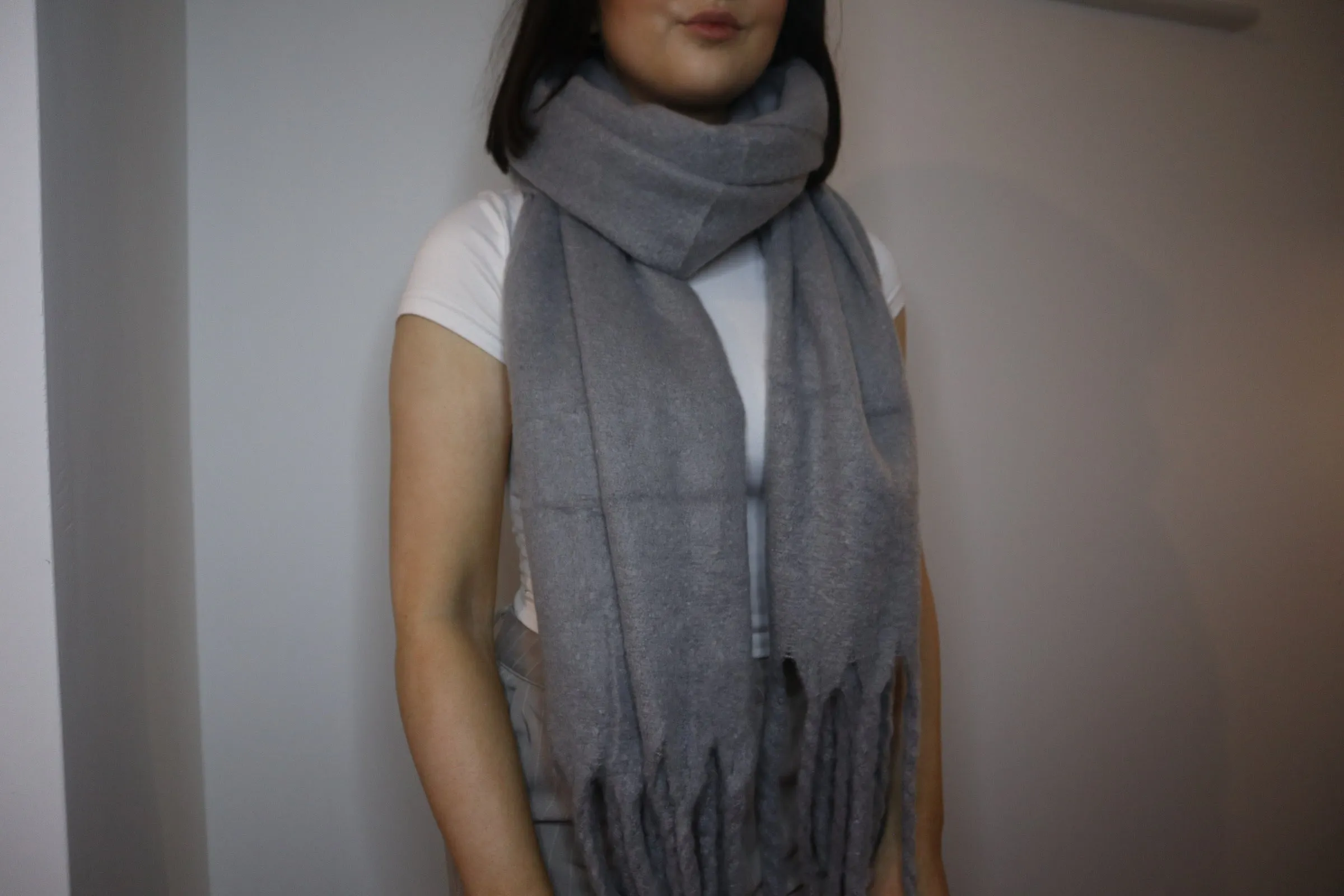 Grey Plain Tassel Blanket Scarf