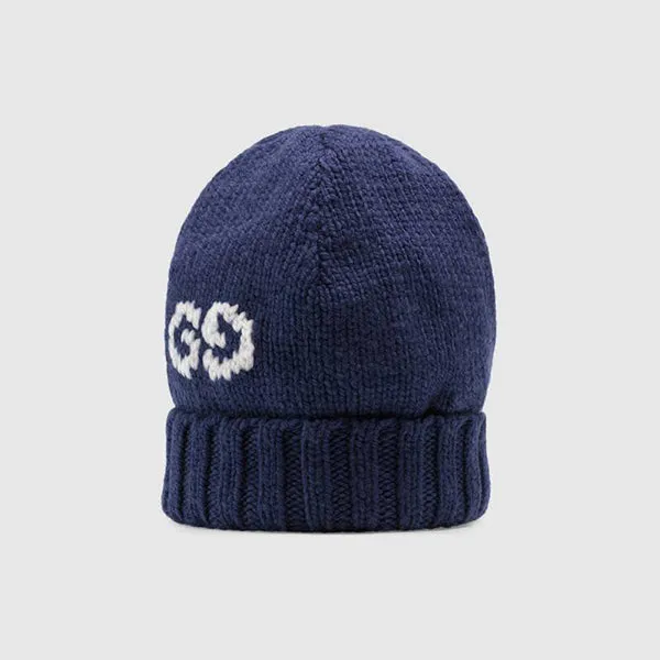 Gucci GG Logo Wool Beanie Hat in Midnight Blue