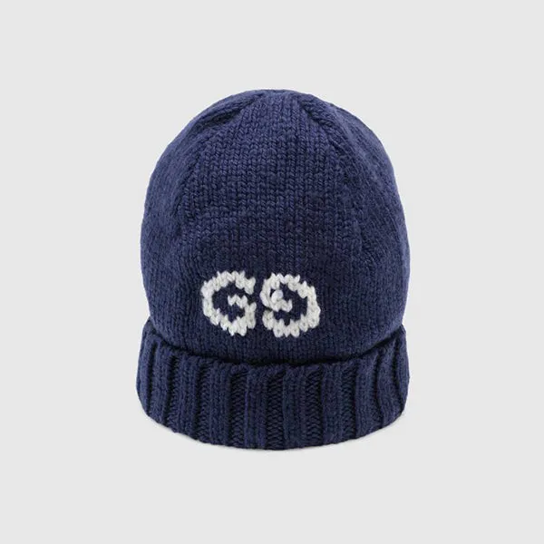 Gucci GG Logo Wool Beanie Hat in Midnight Blue