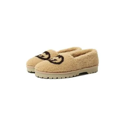 Gucci Interlocking GG Shearling Trim Loafers in Cream