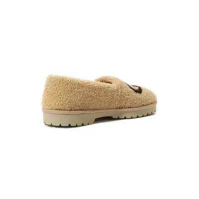 Gucci Interlocking GG Shearling Trim Loafers in Cream