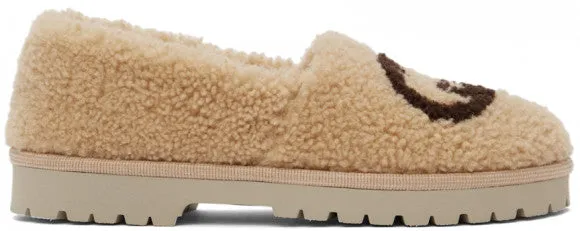 Gucci Interlocking GG Shearling Trim Loafers in Cream