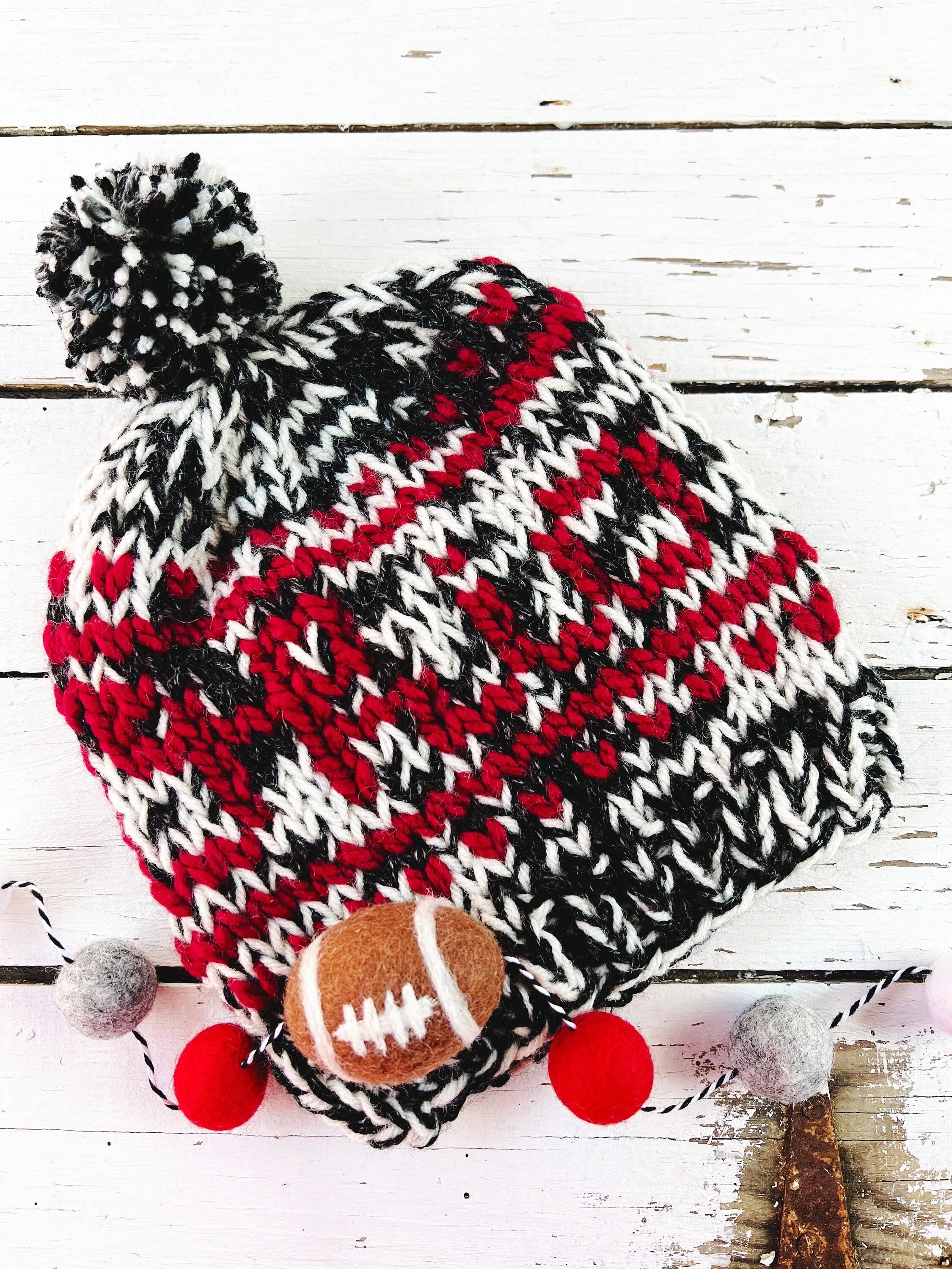 Hand Knit Ohio State Beanie - Scarlet and Gray Football Slouchy Hat for Buckeyes Fans