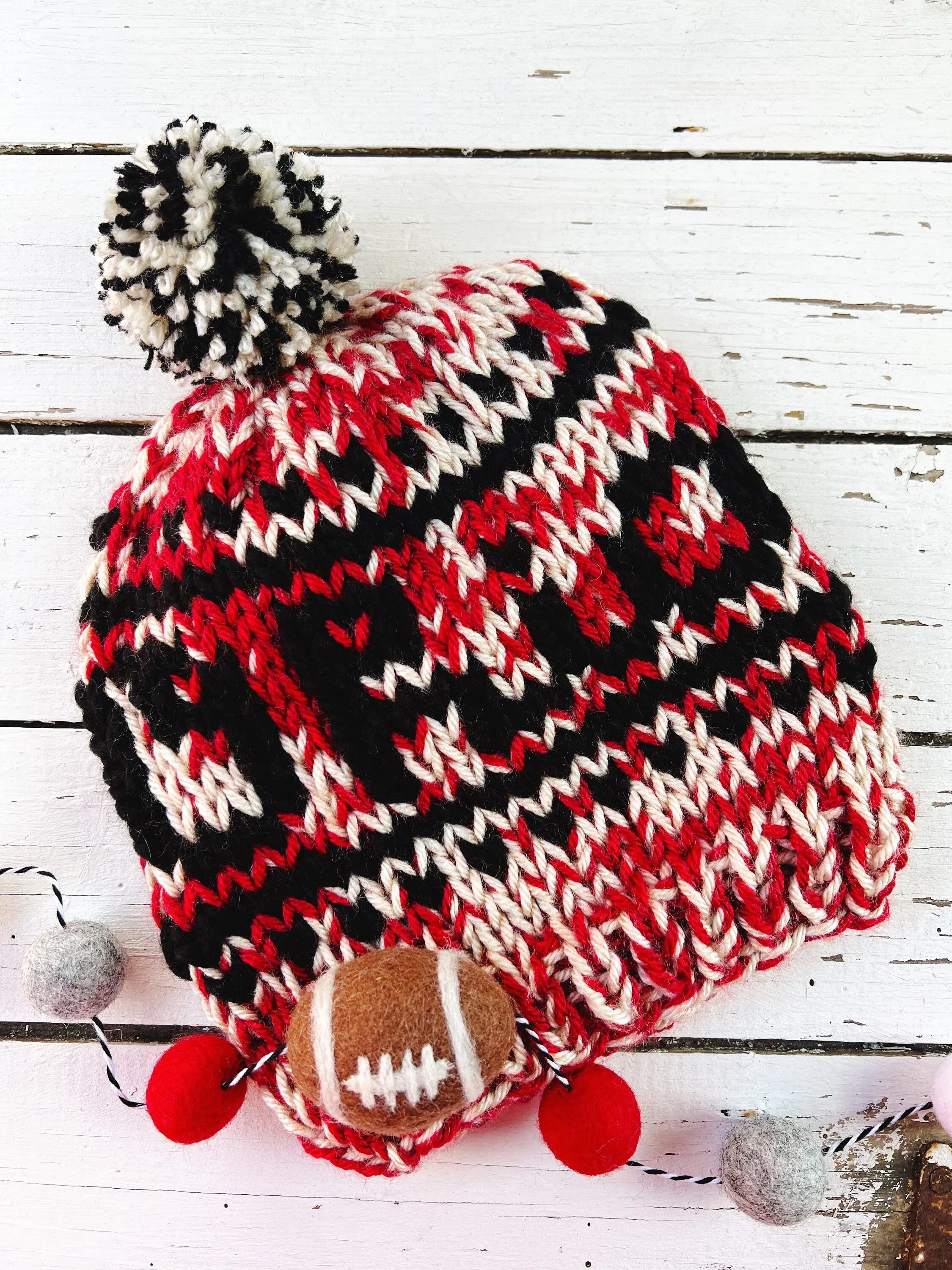 Hand Knit Ohio State Beanie - Scarlet and Gray Football Slouchy Hat for Buckeyes Fans