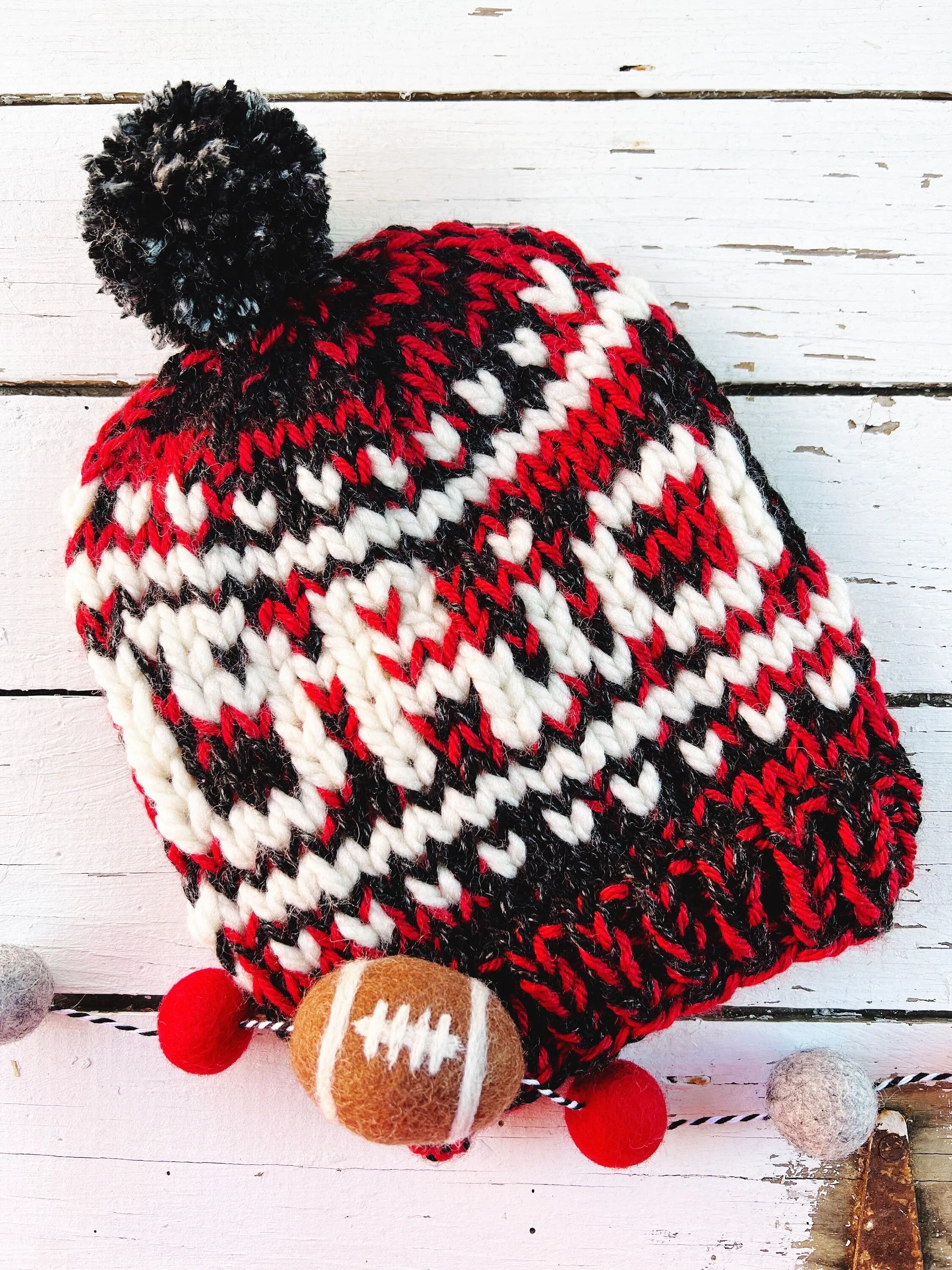 Hand Knit Ohio State Beanie - Scarlet and Gray Football Slouchy Hat for Buckeyes Fans