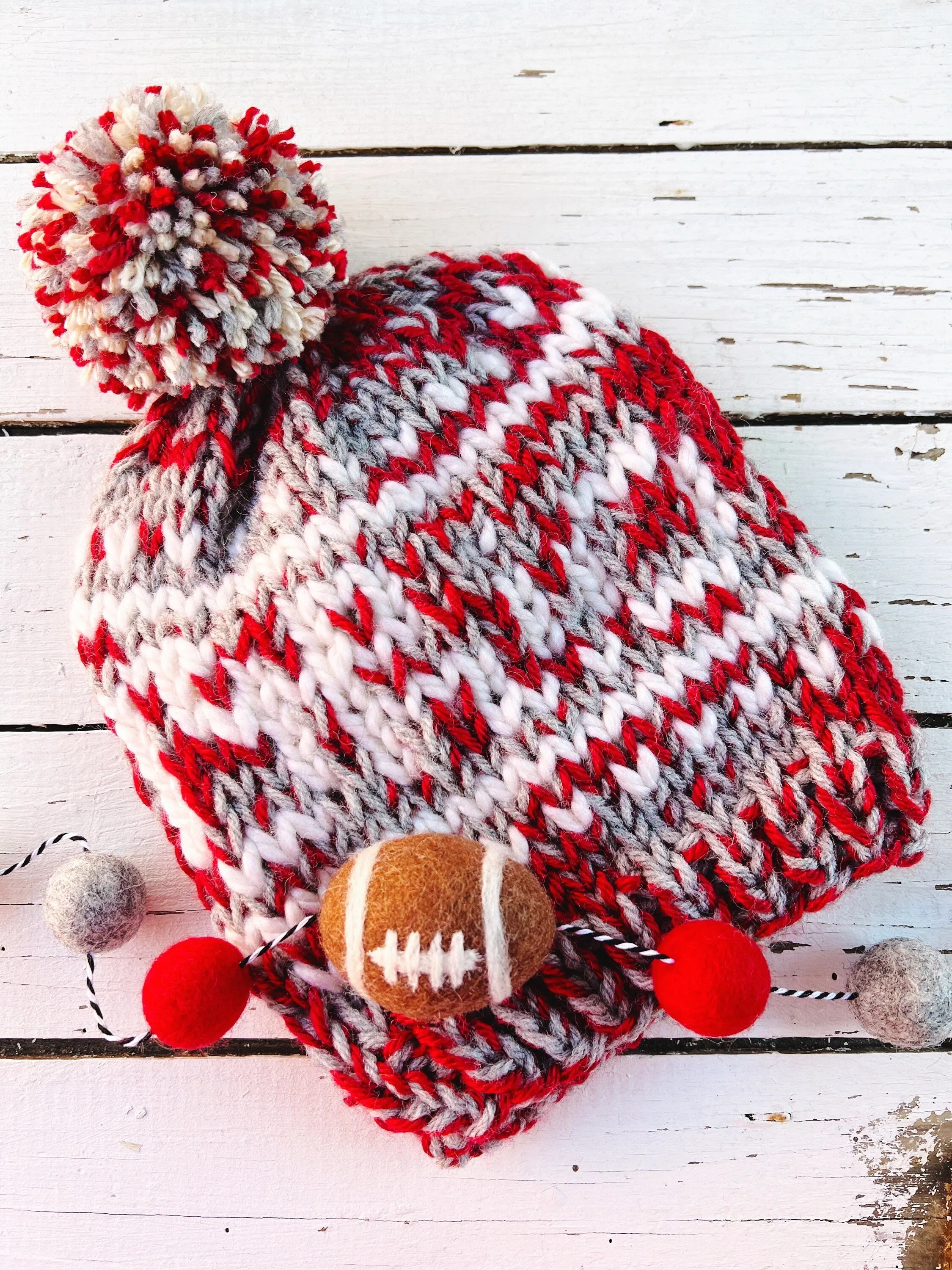 Hand Knit Ohio State Beanie - Scarlet and Gray Football Slouchy Hat for Buckeyes Fans