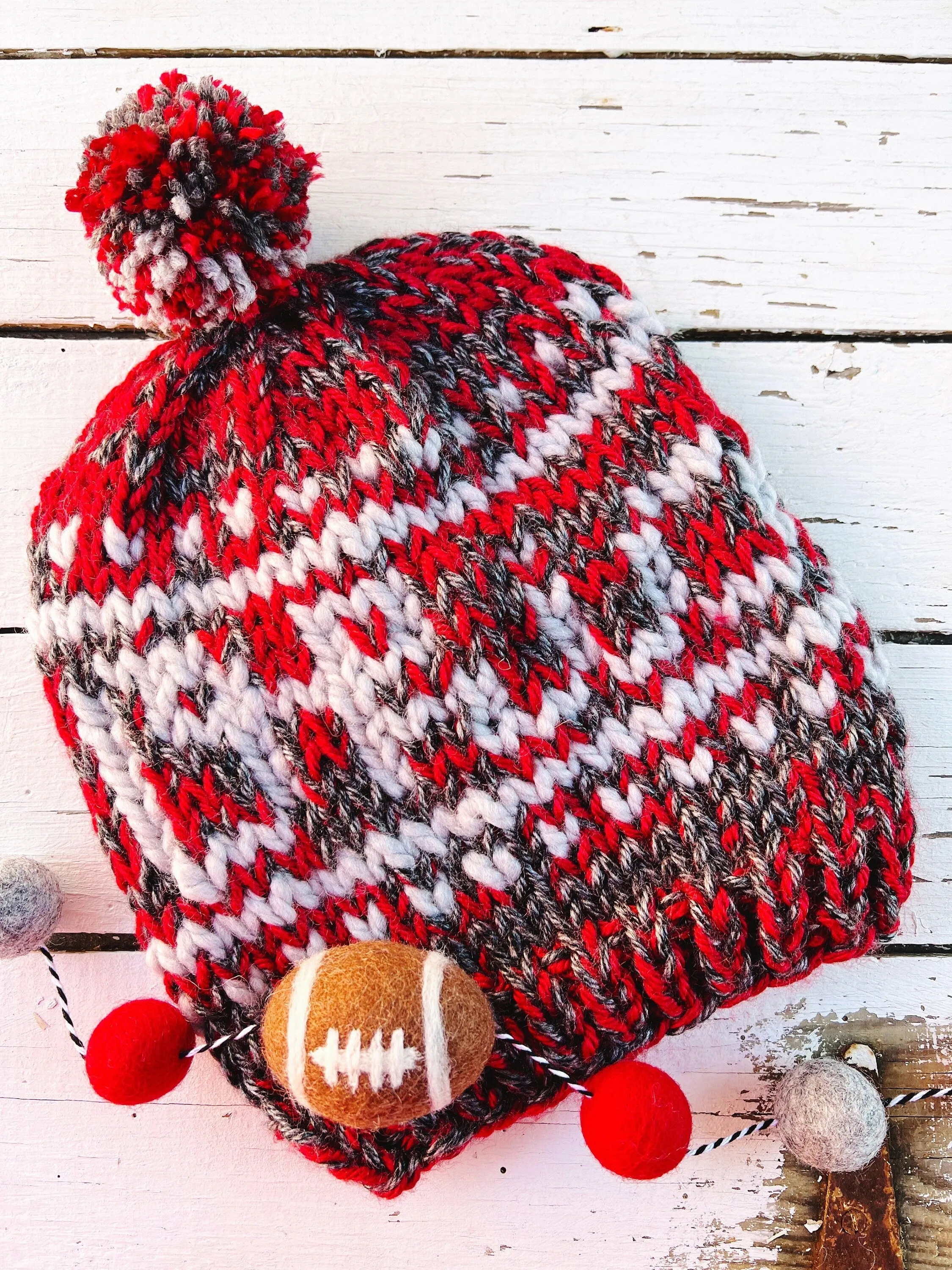 Hand Knit Ohio State Beanie - Scarlet and Gray Football Slouchy Hat for Buckeyes Fans