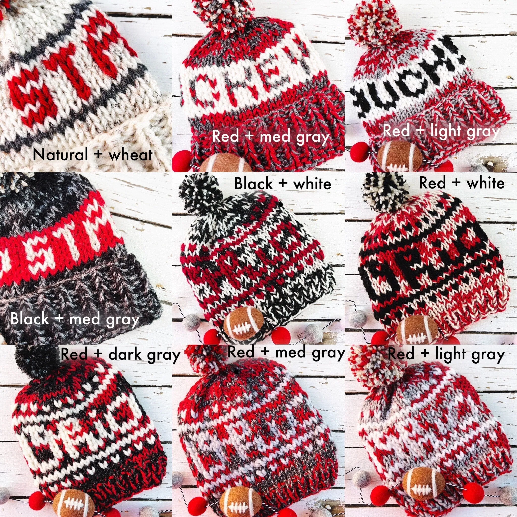 Hand Knit Ohio State Beanie - Scarlet and Gray Football Slouchy Hat for Buckeyes Fans