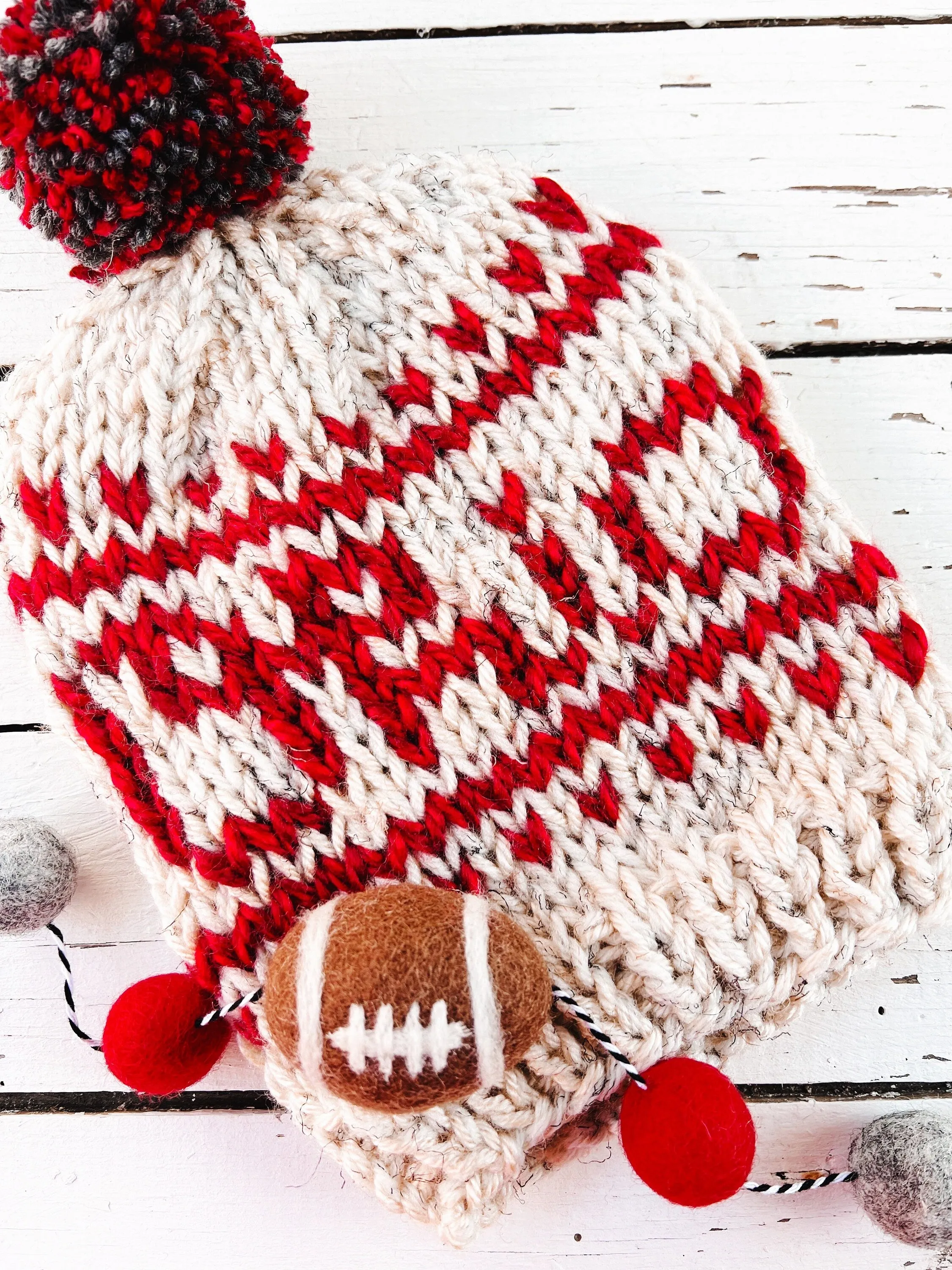 Hand Knit Ohio State Beanie - Scarlet and Gray Football Slouchy Hat for Buckeyes Fans