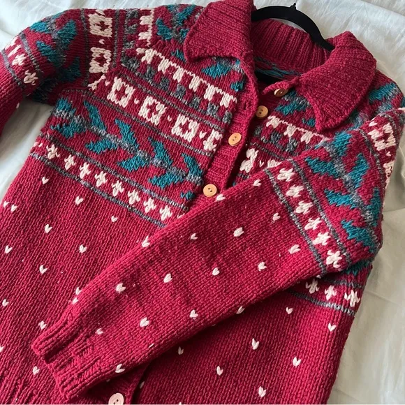 Handknitted Chunky Holiday Festive Cardigan Sweater Knit