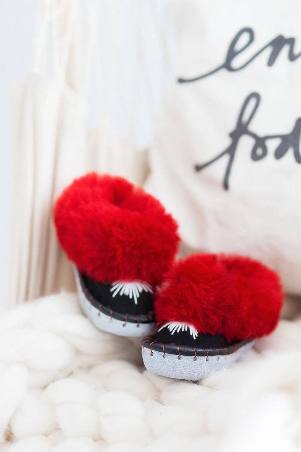 Handmade Sheepskin Moccasin Slippers - Sen Ruby