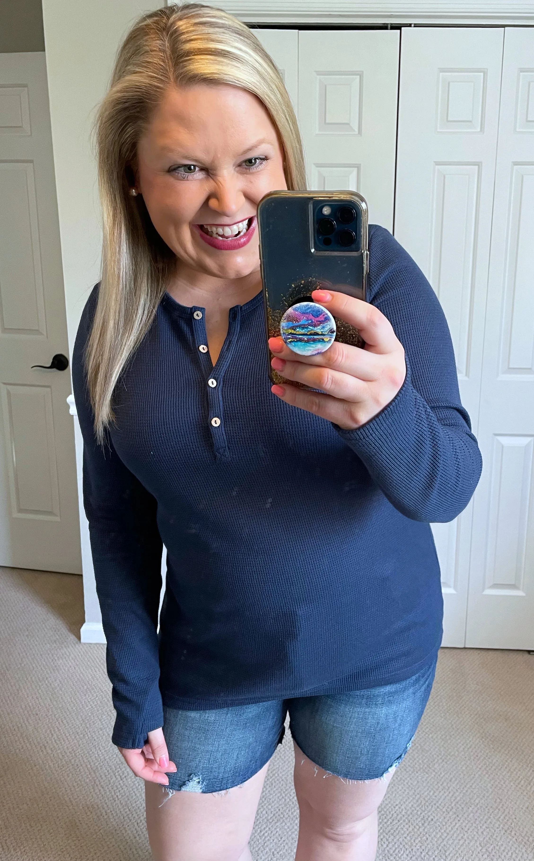 Harper Long-Sleeved Thermal Henley in Navy