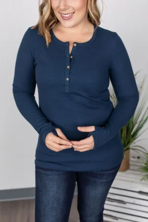 Harper Long-Sleeved Thermal Henley in Navy