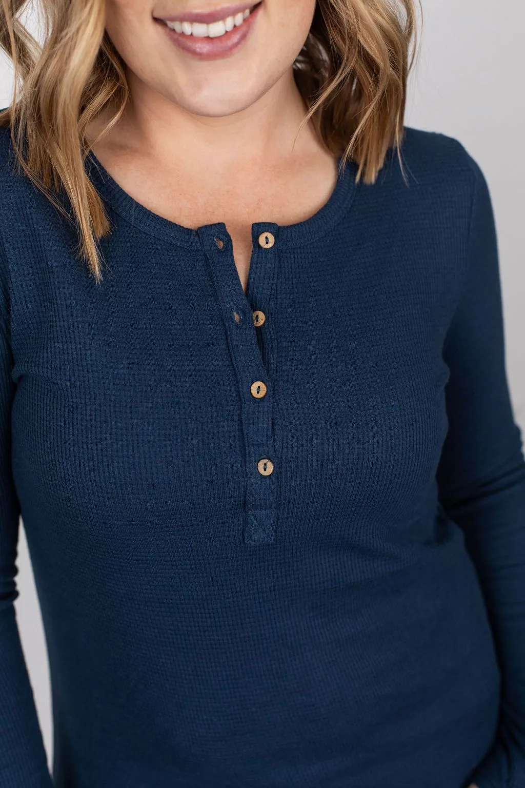 Harper Long-Sleeved Thermal Henley in Navy