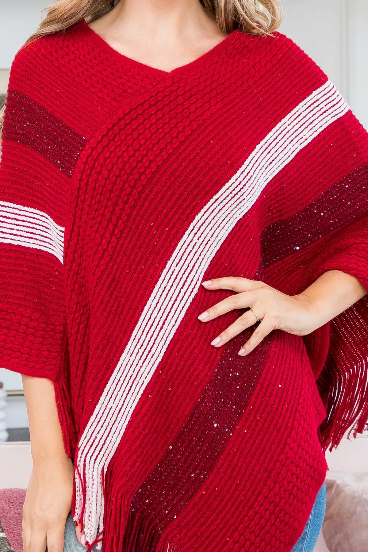HDF3835 - Stripe Knit Fringe Poncho