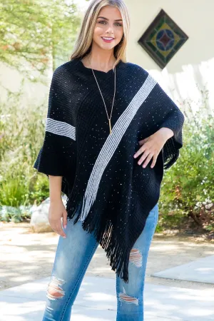 HDF3835 - Stripe Knit Fringe Poncho