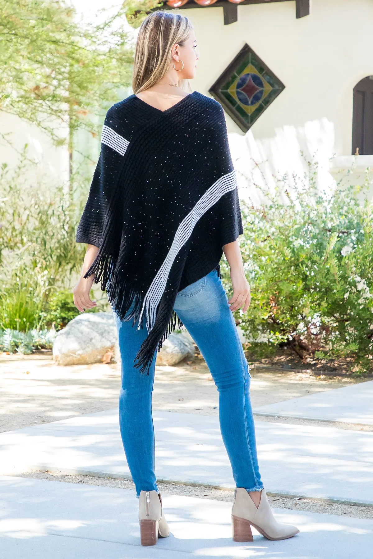 HDF3835 - Stripe Knit Fringe Poncho