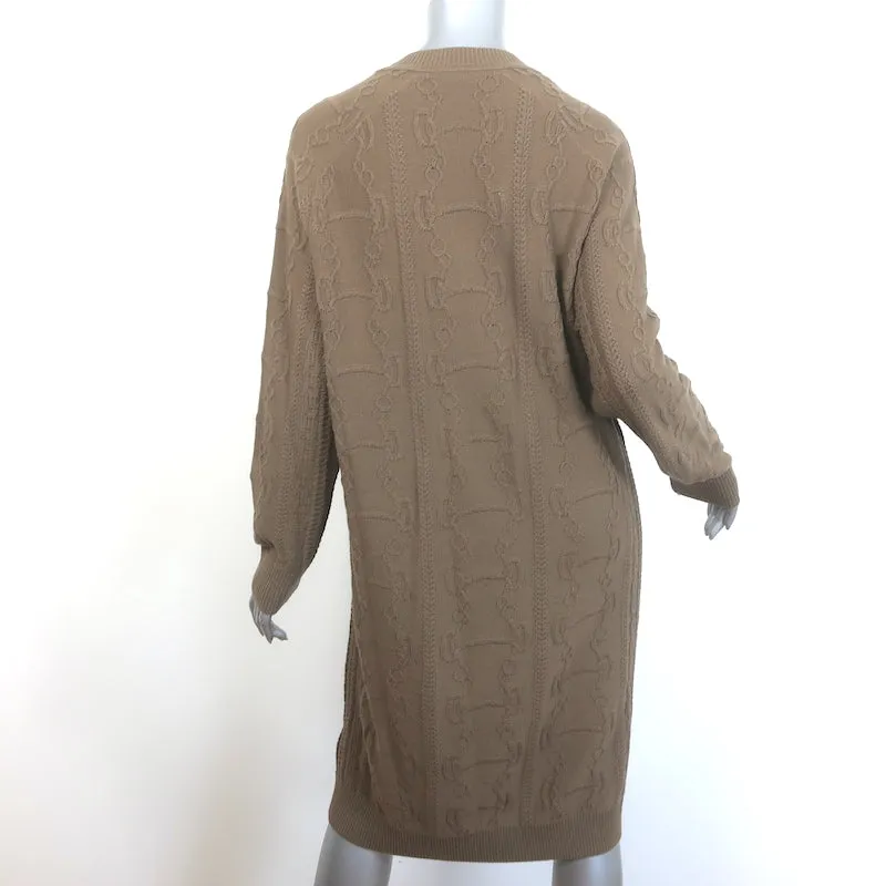 Hermes Horsebit Knit V-Neck Sweater Dress Taupe Wool-Cashmere Size 38