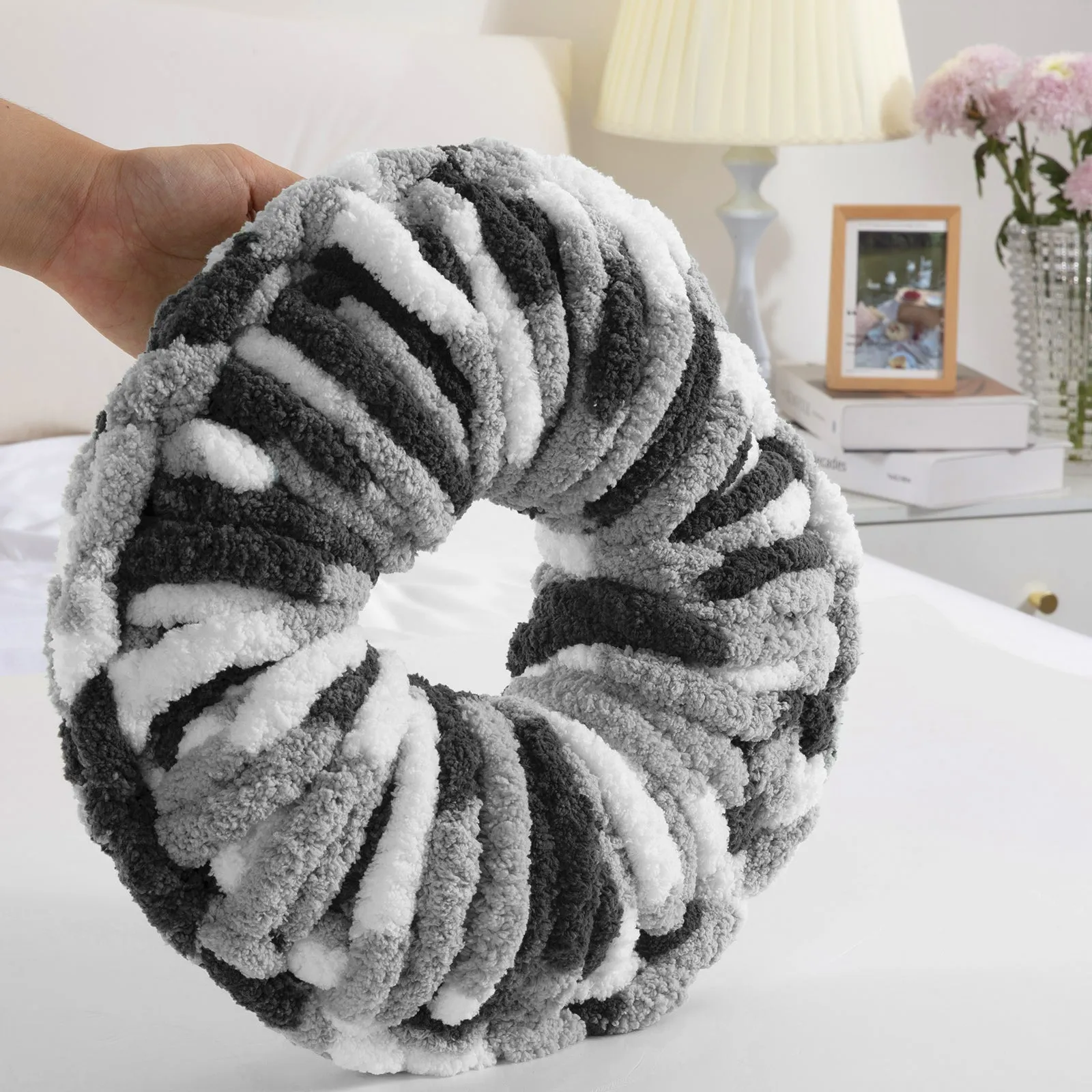 HOMBYS Giant Chunky Yarn for Crocheting/Hand Knitting, Super Bulky Large Soft Fluffy Tie Dye Plush Fuzzy Mixed Color Thick Chenille Yarn