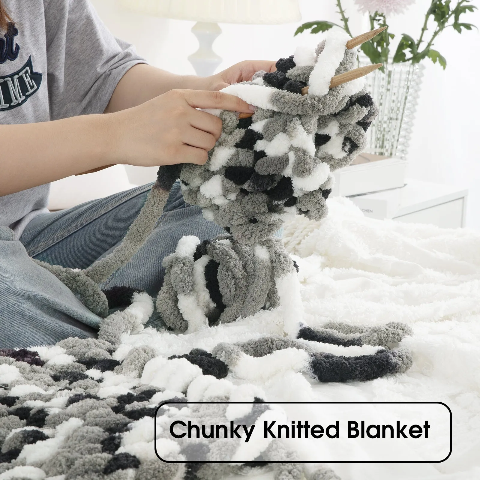 HOMBYS Giant Chunky Yarn for Crocheting/Hand Knitting, Super Bulky Large Soft Fluffy Tie Dye Plush Fuzzy Mixed Color Thick Chenille Yarn
