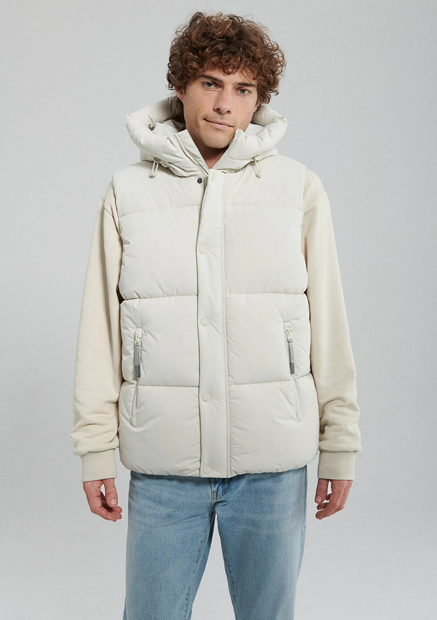 Hooded Beige Puffer Vest