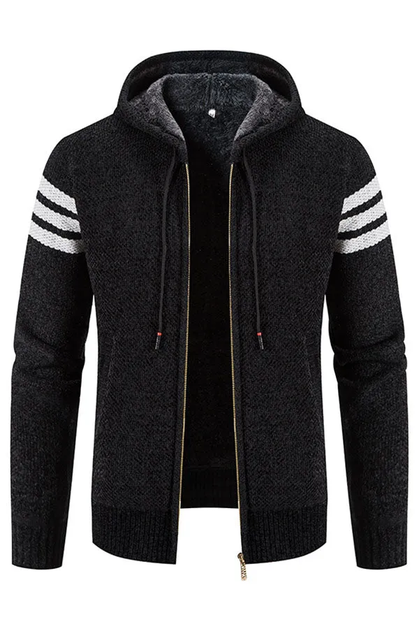 Hooded Striped Knit Top Jacket