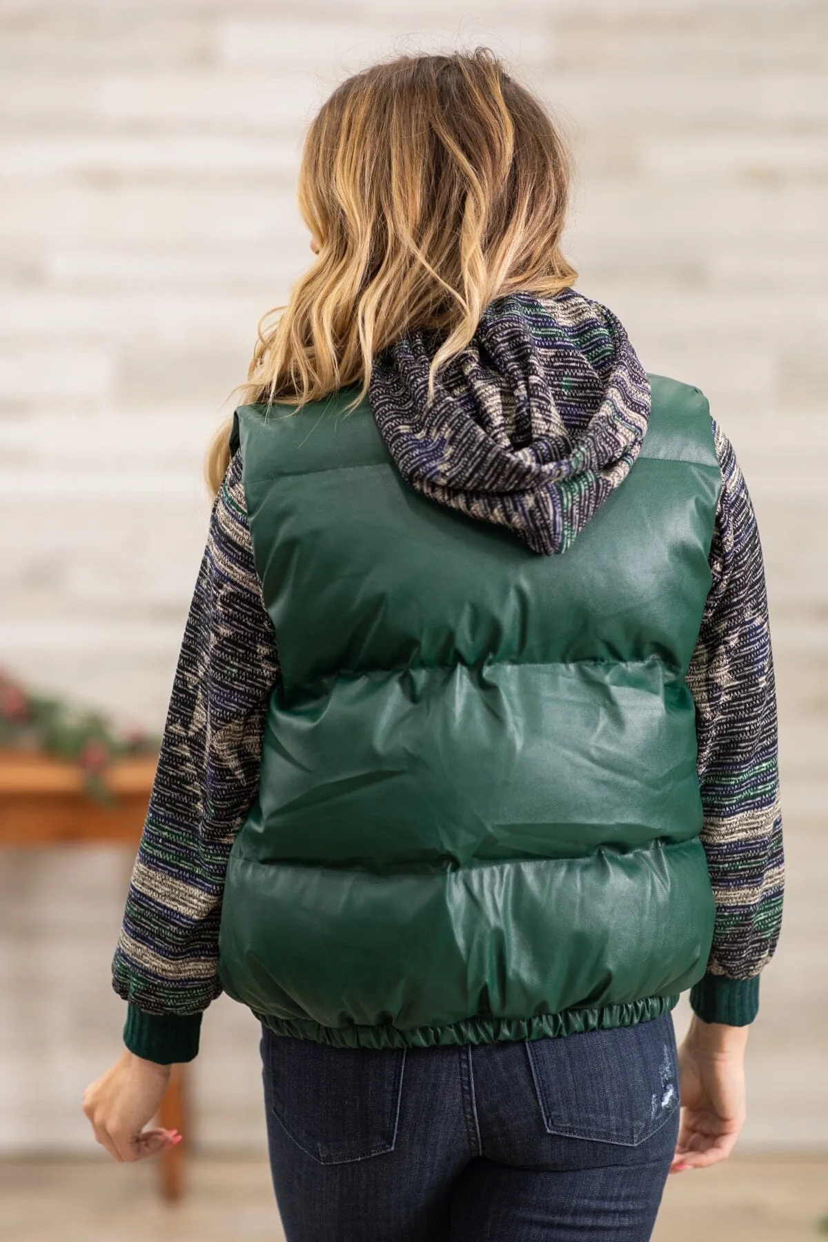 Hunter Green Faux Leather Puffer Vest