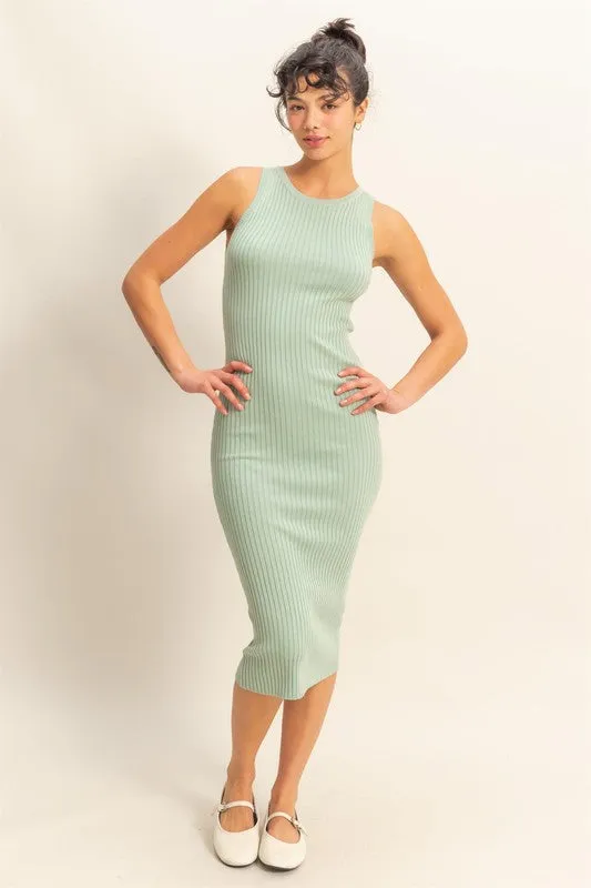 HYFVE Ribbed Round Neck Sleeveless Knit Midi Dress