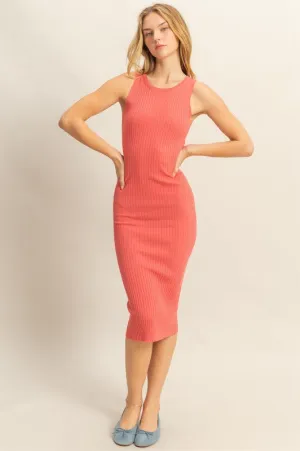 HYFVE Ribbed Round Neck Sleeveless Knit Midi Dress