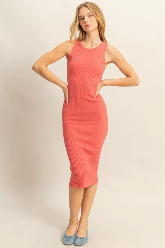 HYFVE Ribbed Round Neck Sleeveless Knit Midi Dress
