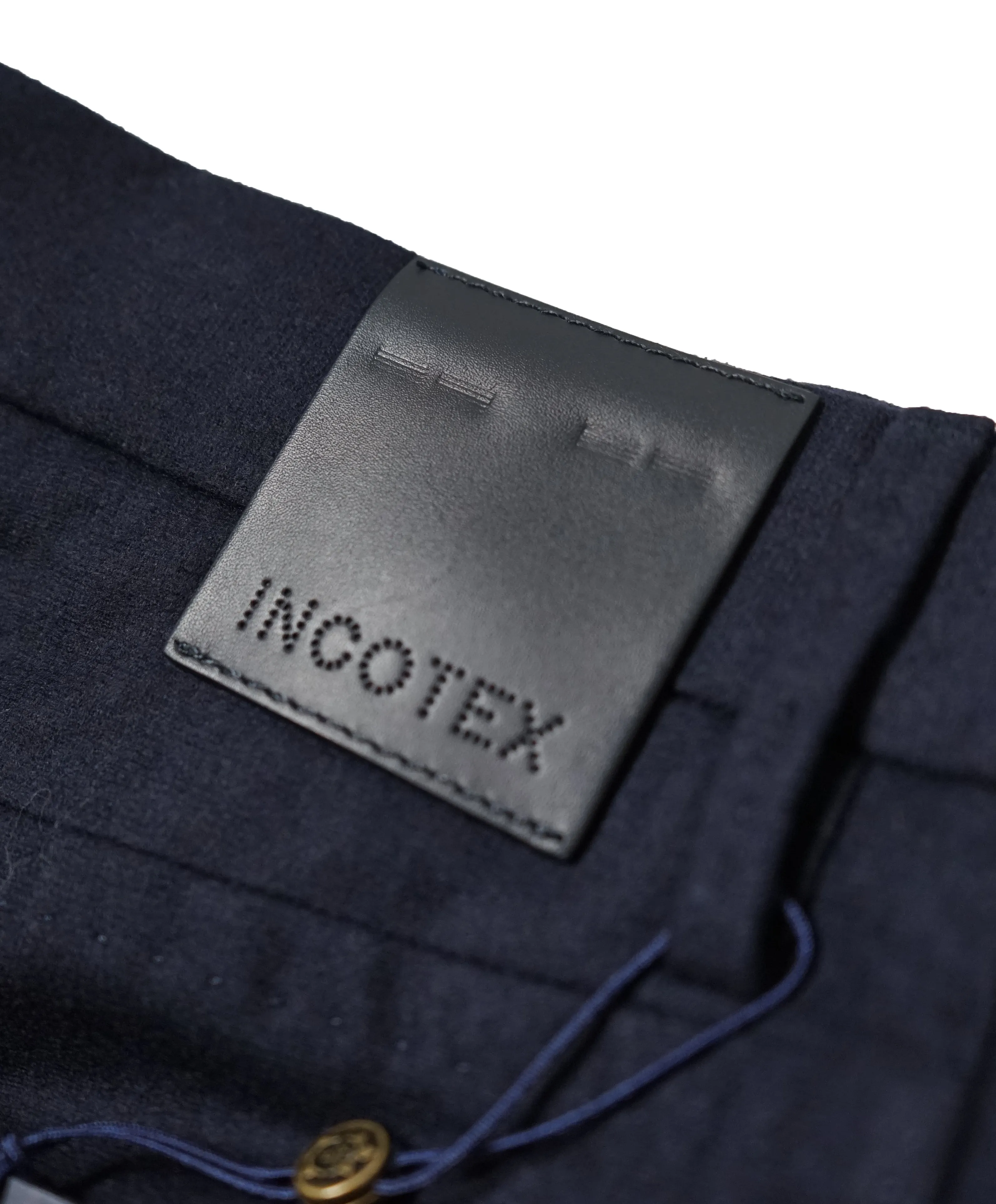 INCOTEX - CASHMERE WOOL Flat Front 5-Pocket Blue Flannel Logo Pants  - 33W