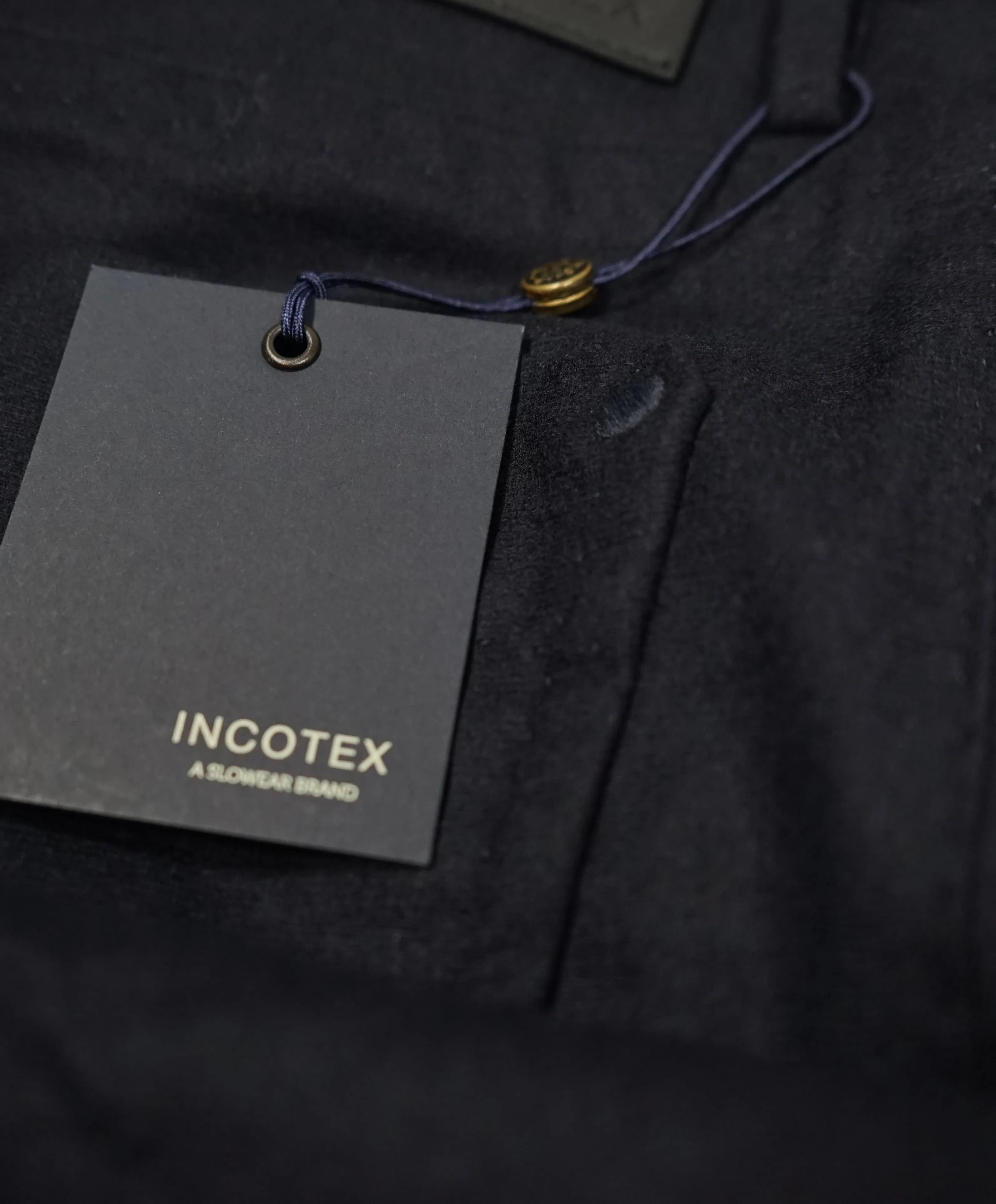 INCOTEX - CASHMERE WOOL Flat Front 5-Pocket Blue Flannel Logo Pants  - 33W
